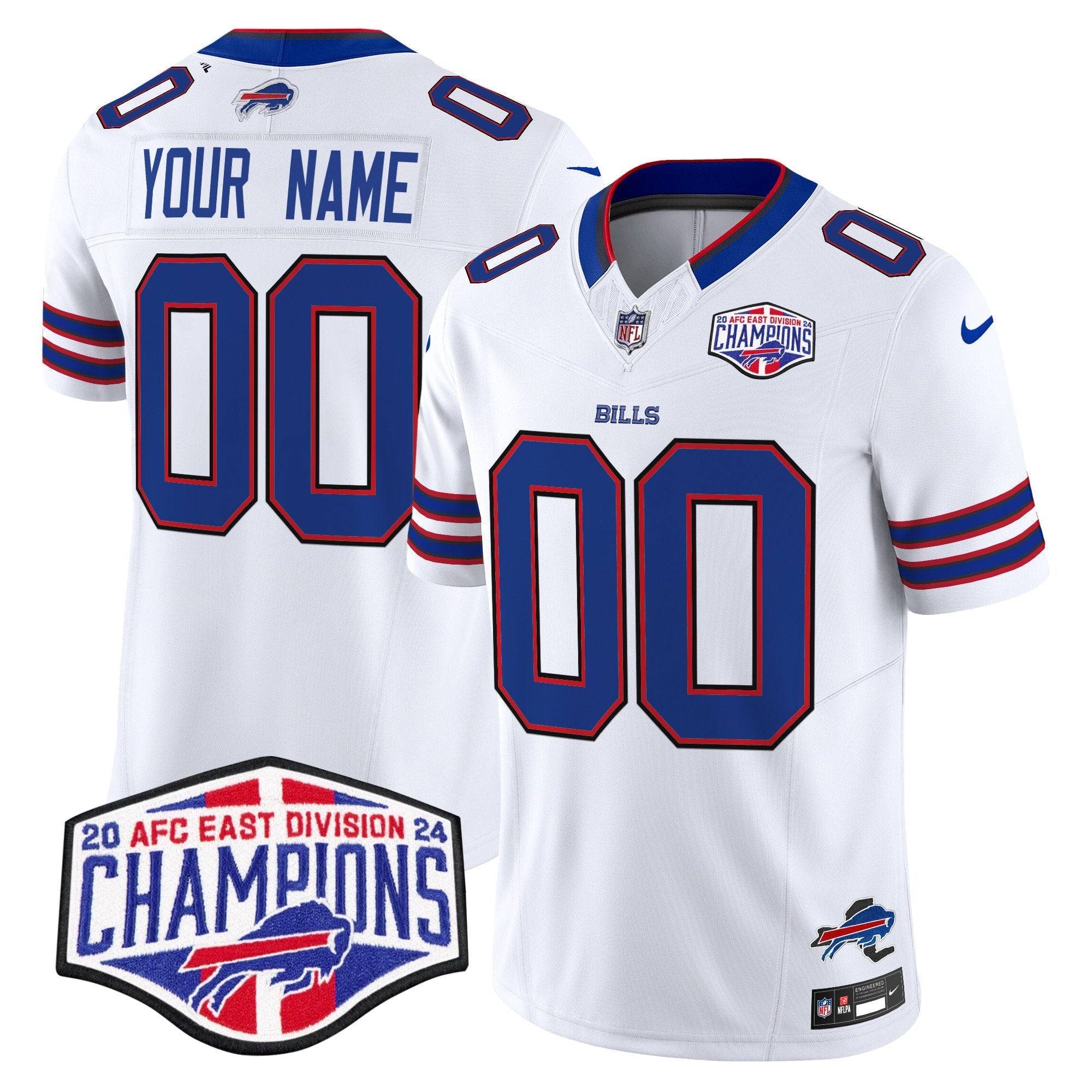 Bills 2024 AFC East Division Champions Vapor Limited Custom Jersey – All Stitched – White Jersey