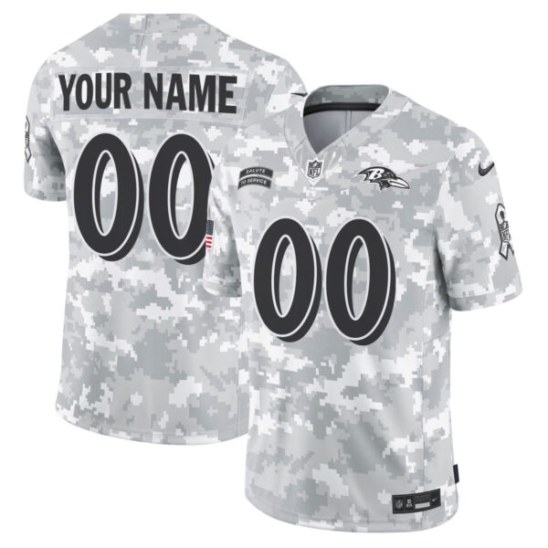 Arctic Camo Baltimore Ravens 2024 Salute to Service Custom Jersey – All Stitched – Split Jersey