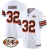 Browns 1946 75th Anniversary Patch Jersey – All Stitched – 1946 White – Jim Brown Jersey