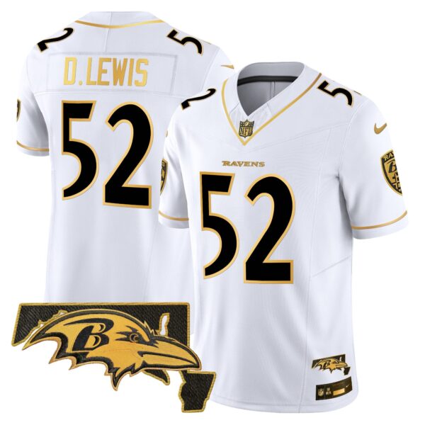 Ravens 2024 Gold Vapor Limited Jersey – All Stitched – White Gold – Ray Lewis Jersey