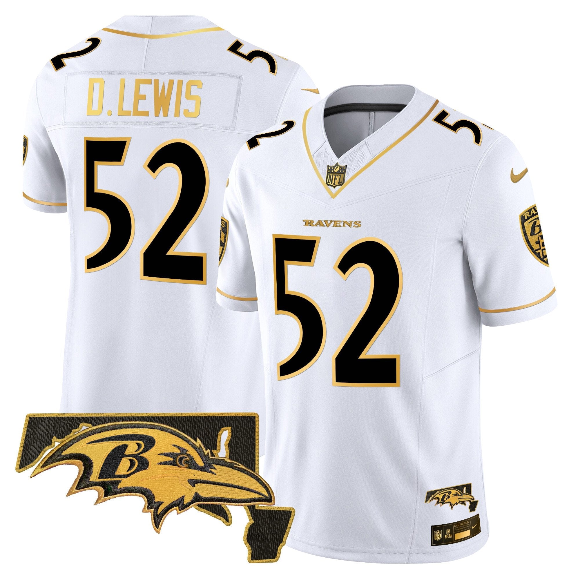 Ravens 2024 Gold Vapor Limited Jersey – All Stitched – White Gold – Ray Lewis Jersey