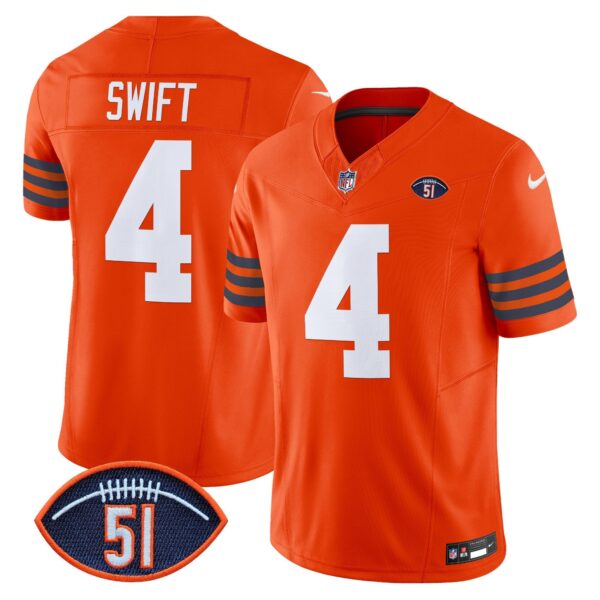 Chicago Bears Dick Butkus Patch Throwback Vapor Limited Jersey – All Stitched – Orange – D’Andre Swift Jersey
