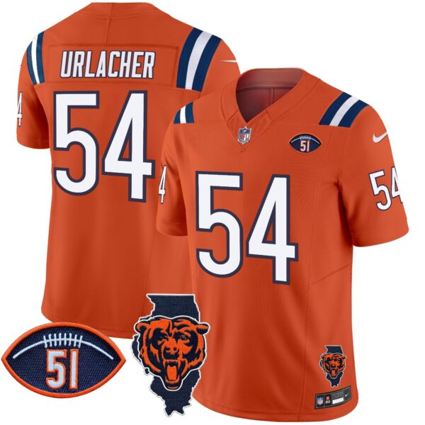 Bears Illinois Patch Vapor Limited Jersey V2 – All Stitched – Orange – Brian Urlacher Jersey
