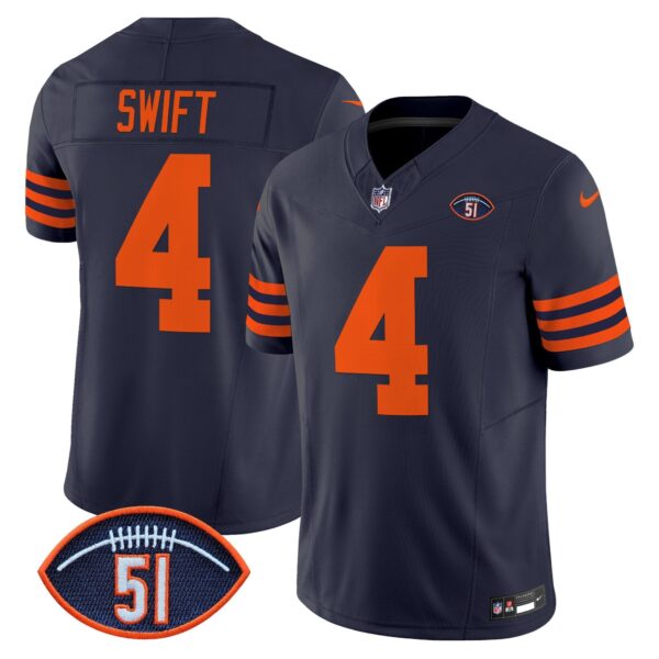 Chicago Bears Dick Butkus Patch Throwback Vapor Limited Jersey – All Stitched – Navy – D’Andre Swift Jersey