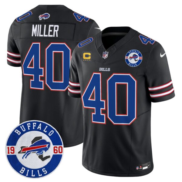 Buffalo Bills 2024 Vapor Limited Jersey – Est. 1960 Patch – All Stitched – Black – Von Miller Jersey