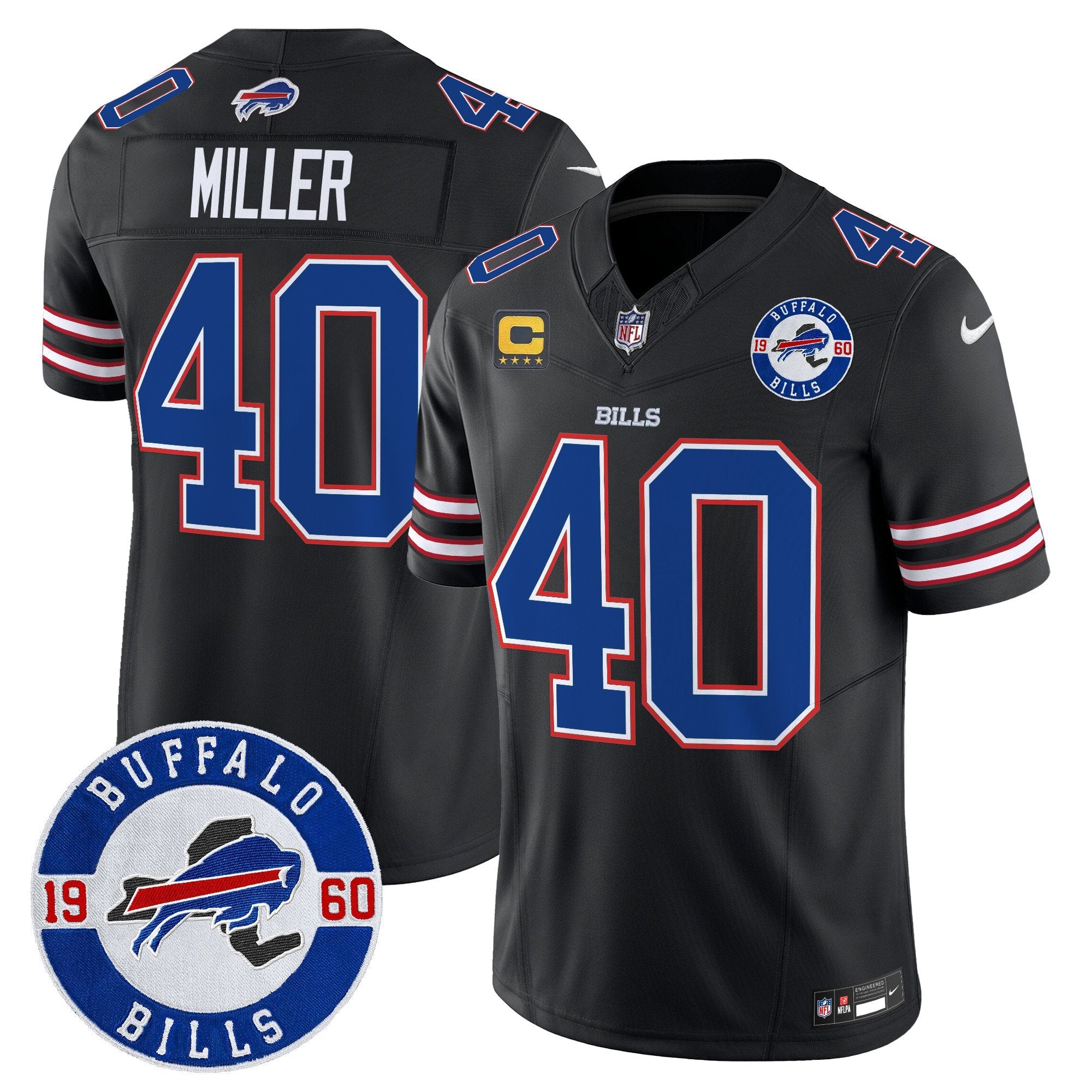 Buffalo Bills 2024 Vapor Limited Jersey – Est. 1960 Patch – All Stitched – Black – Von Miller Jersey