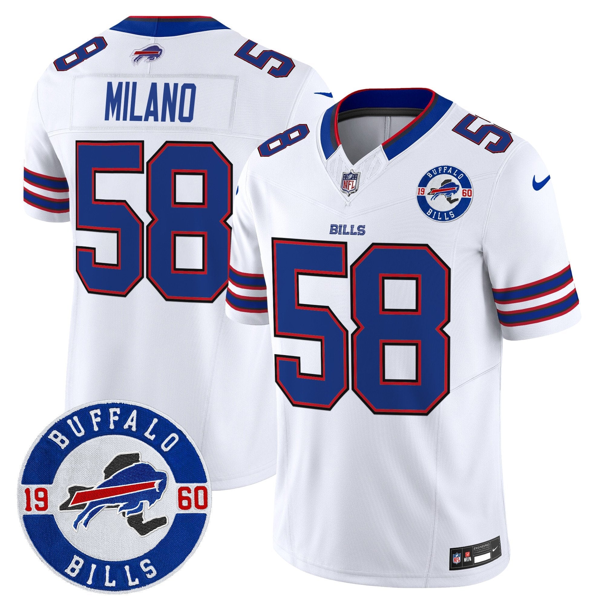 Buffalo Bills 2024 Vapor Limited Jersey – Est. 1960 Patch – All Stitched – White – Matt Milano Jersey