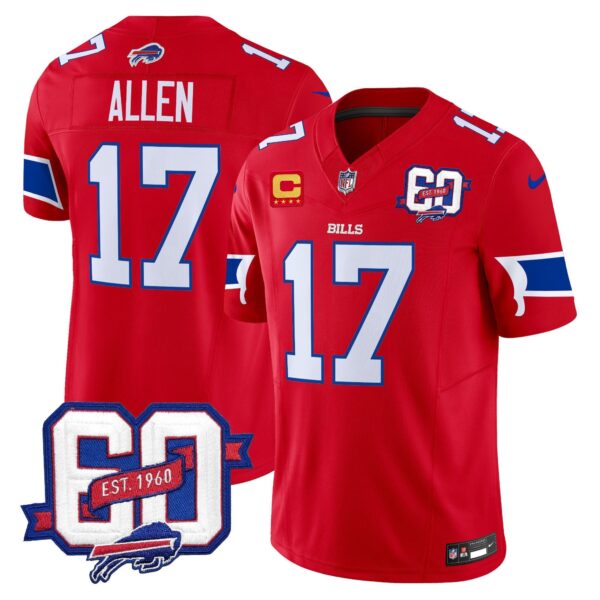 Bills 60th Anniversary Patch Vapor Limited Jersey – All Stitched – Red – Josh Allen Jersey