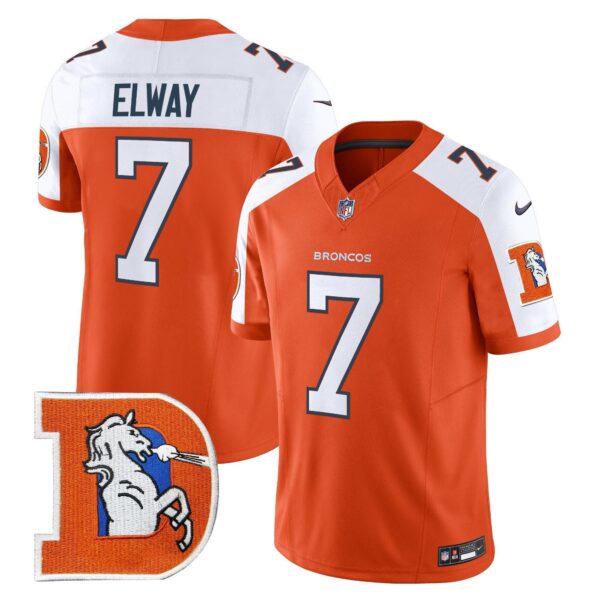 Denver Broncos Throwback Vapor Limited Jersey V2 – All Stitched – Orange Alternate – John Elway Jersey