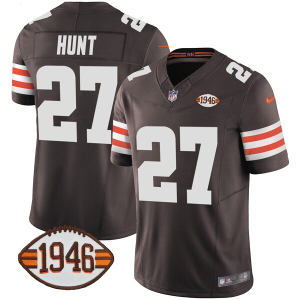 Browns 1946 75th Anniversary Patch Jersey – All Stitched – Brown – Kareem Hunt Jersey