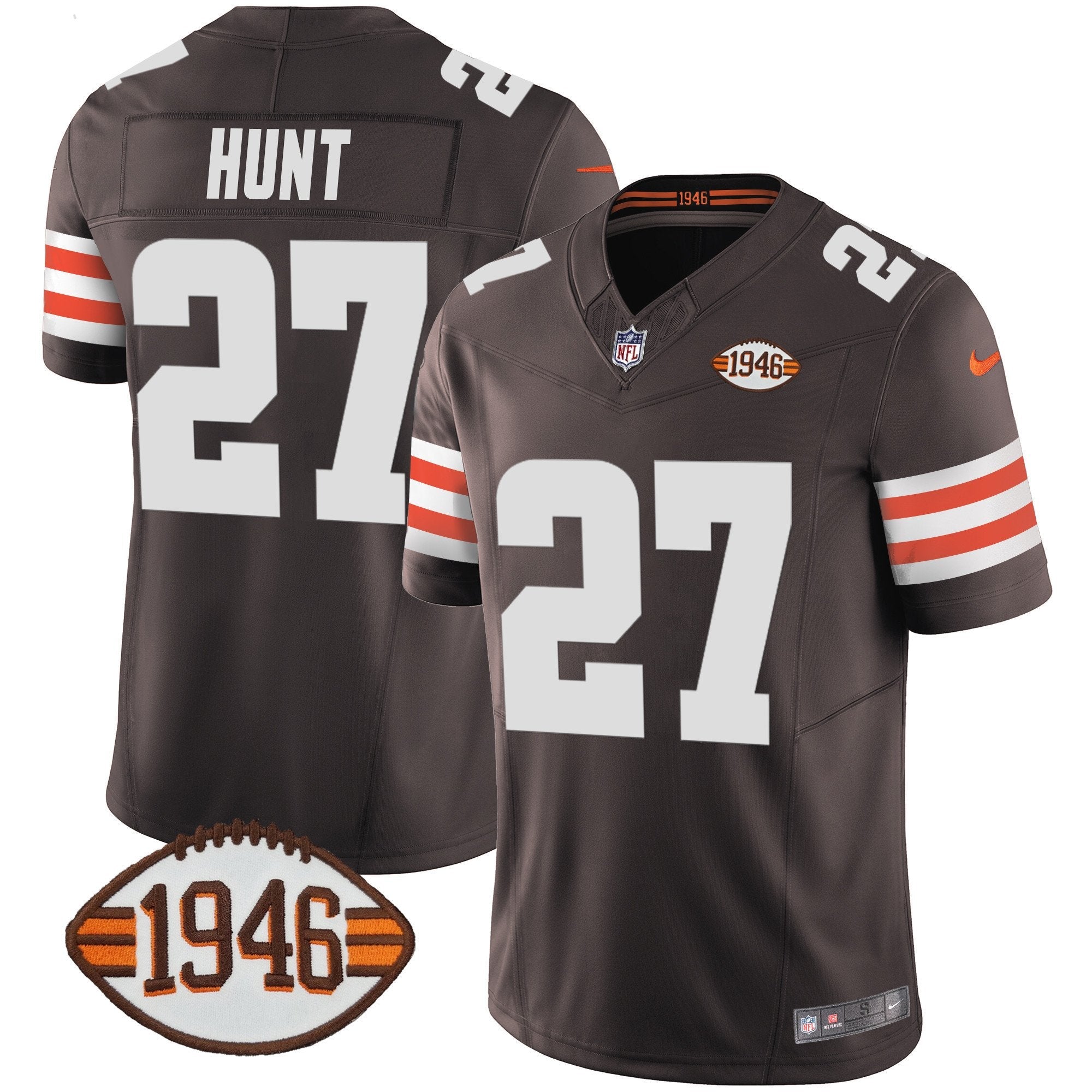 Browns 1946 75th Anniversary Patch Jersey – All Stitched – Brown – Kareem Hunt Jersey