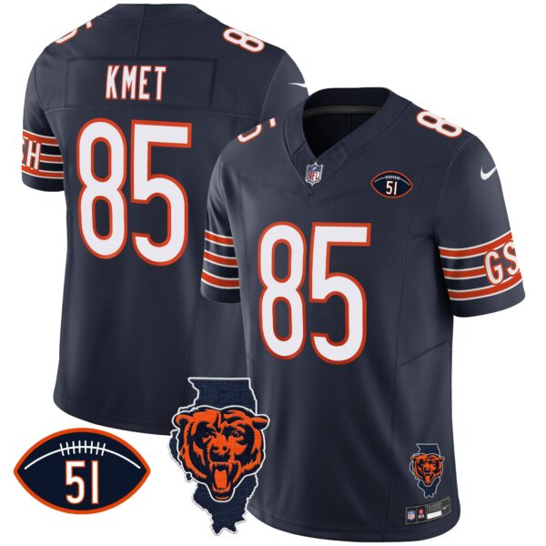 Bears Illinois Patch Vapor Jersey – All Stitched – Navy – Cole Kmet Jersey