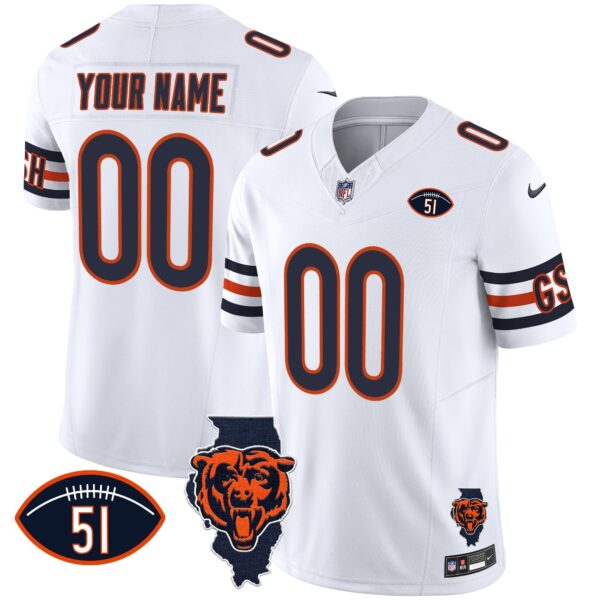 Bears Illinois Patch Vapor Custom Jersey – All Stitched – White Jersey