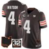 Browns #32 Jim Brown Memorial & Home Patch Jersey V3 – All Stitched – Brown – Deshaun Watson Jersey