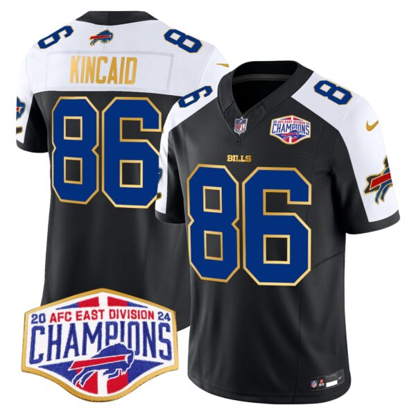 Bills 2024 AFC East Division Champions Gold Trim Vapor Limited Jersey – All Stitched – Black Alternate – Dalton Kincaid Jersey