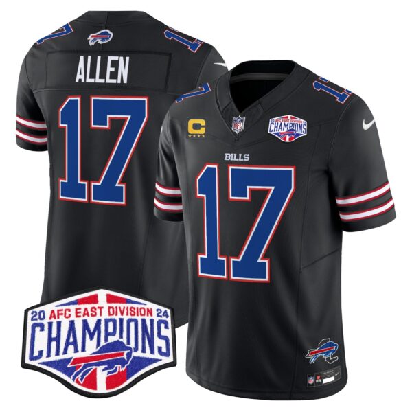 Bills 2024 AFC East Division Champions Vapor Limited Jersey – All Stitched – Black – Josh Allen Jersey