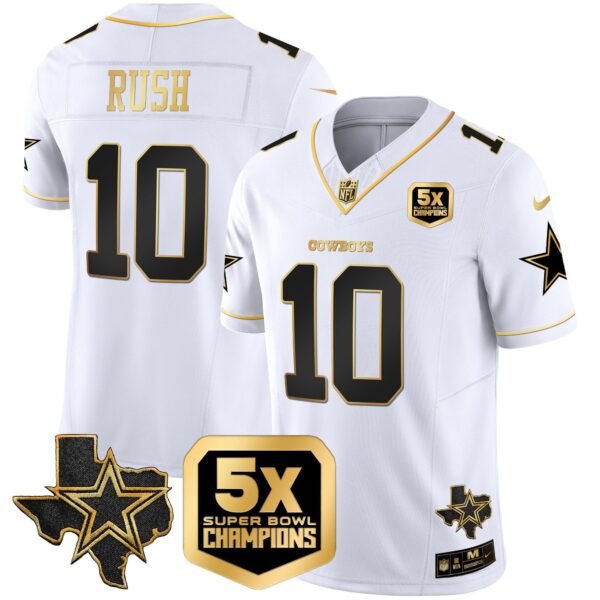 Cowboys 5x Super Bowl Champions Vapor Limited Jersey – All Stitched – White Gold – Cooper Rush Jersey