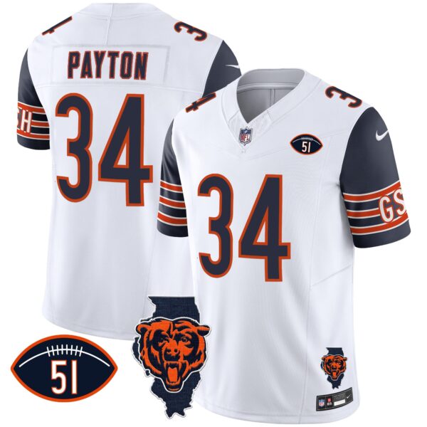Bears Illinois Patch Vapor Jersey – All Stitched – Navy Sleeves – Walter Payton Jersey