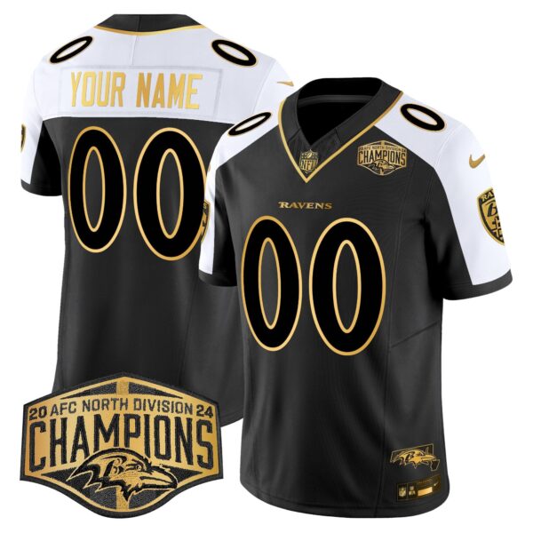 Ravens Maryland Flag Map 2024 AFC North Division Champions Patch Gold Vapor Limited Custom Jersey – All Stitched – Alternate Jersey