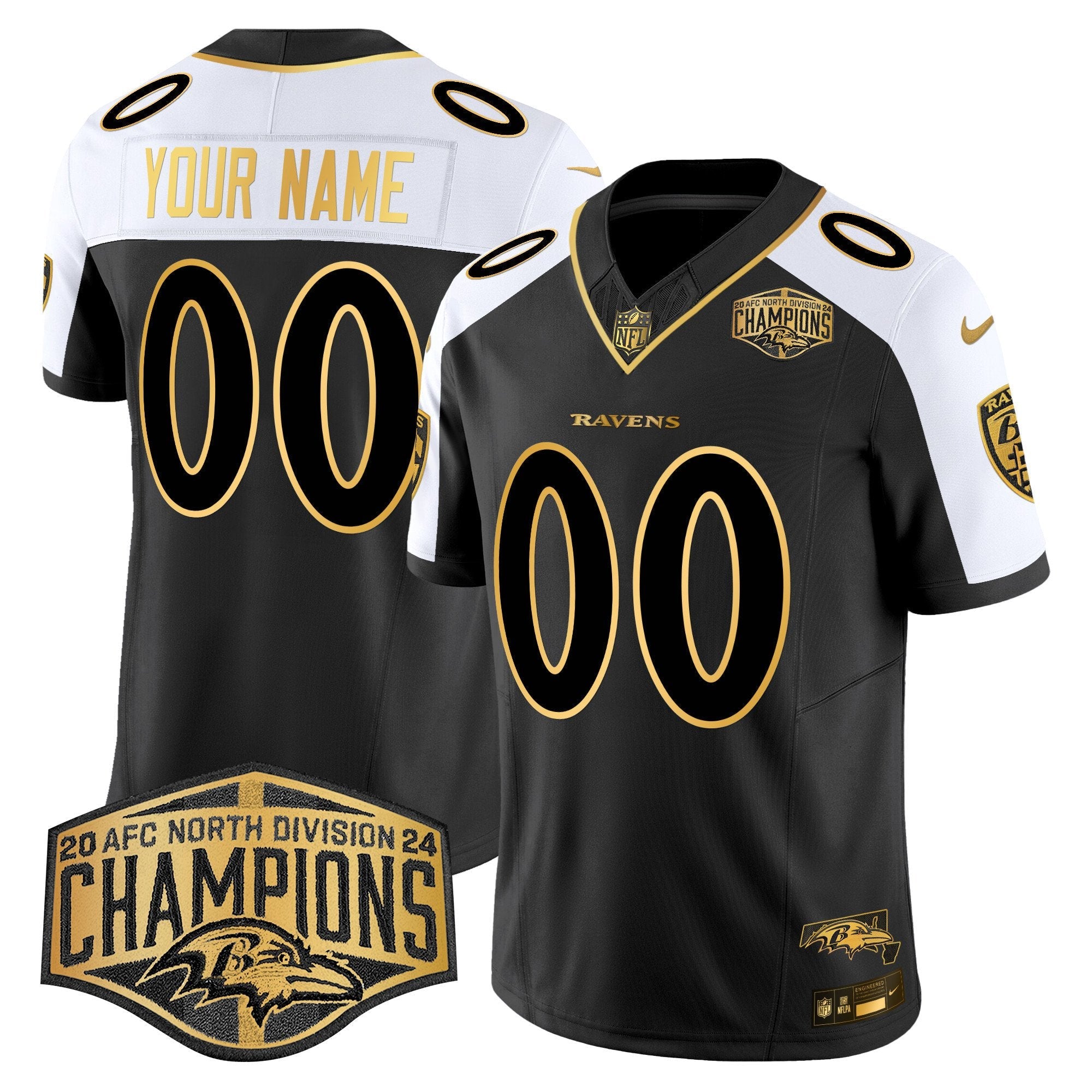 Ravens Maryland Flag Map 2024 AFC North Division Champions Patch Gold Vapor Limited Custom Jersey – All Stitched – Alternate Jersey