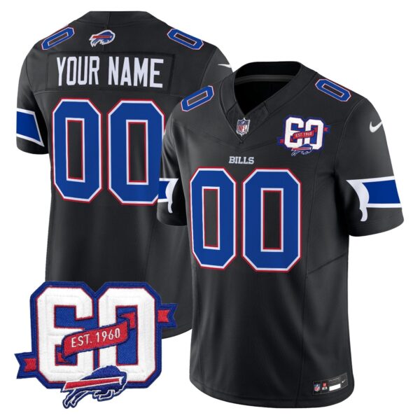 Bills 60th Anniversary Patch Vapor Limited Custom Jersey – All Stitched – Black Jersey