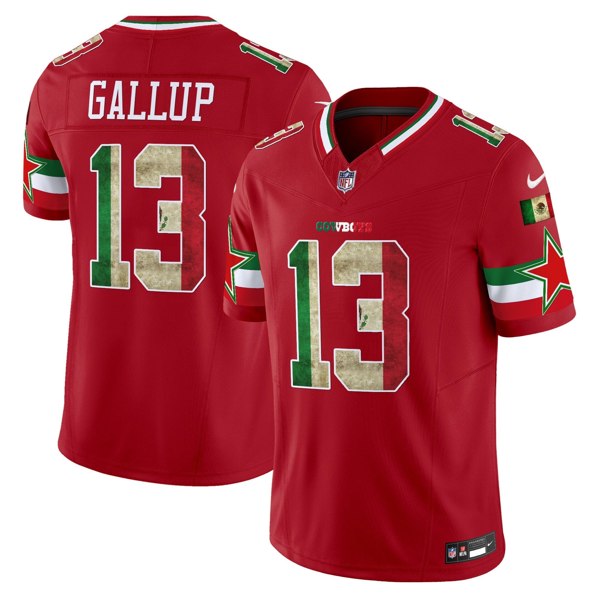 Dallas Cowboys Mexico Vapor Limited Jersey V3 – All Stitched – Red – Michael Gallup Jersey