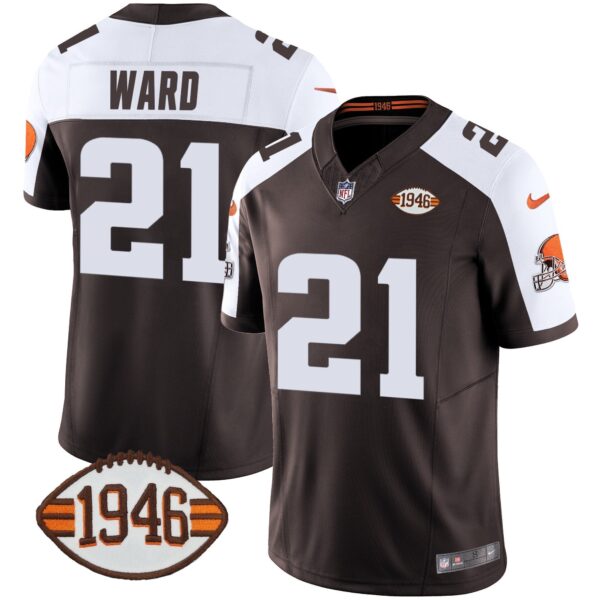 Browns 1946 75th Anniversary Patch Jersey – All Stitched – Alternate – Denzel Ward Jersey