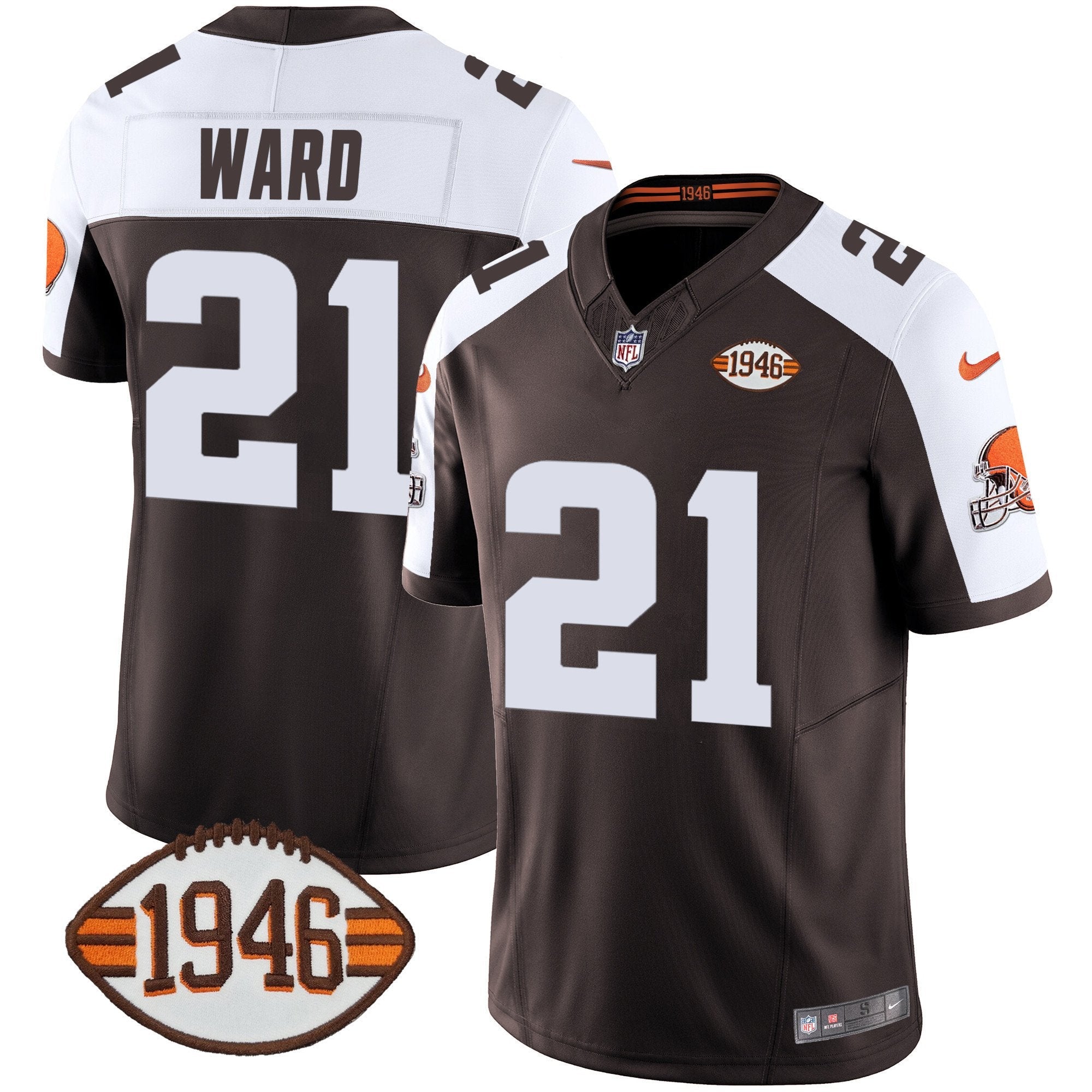 Browns 1946 75th Anniversary Patch Jersey – All Stitched – Alternate – Denzel Ward Jersey