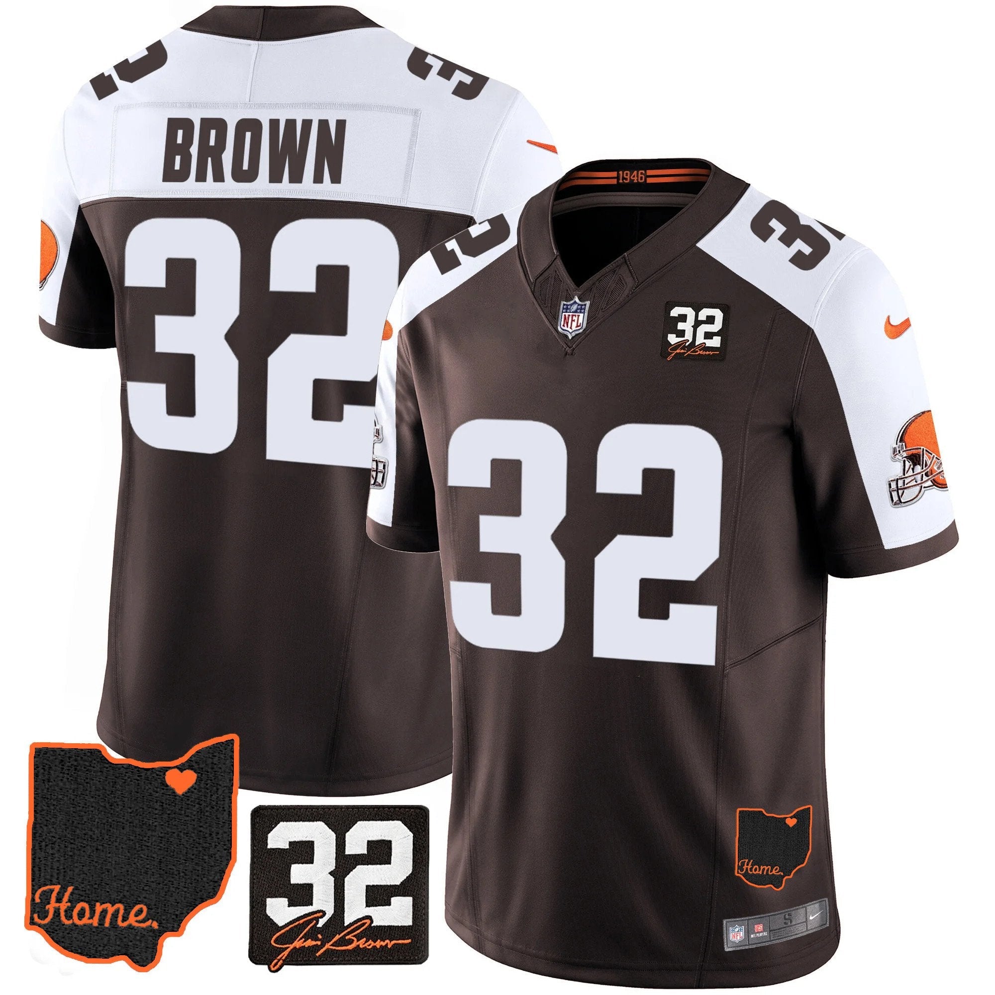 Browns #32 Jim Brown Memorial & Home Patch Jersey V3 – All Stitched – Alternate – Jim Brown Jersey