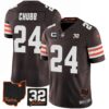 Browns #32 Jim Brown Memorial & Home Patch Jersey V3 – All Stitched – Brown – Nick Chubb Jersey