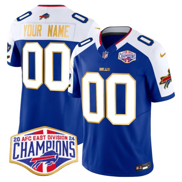 Bills 2024 AFC East Division Champions Gold Trim Vapor Limited Custom Jersey – All Stitched – Royal Alternate Jersey