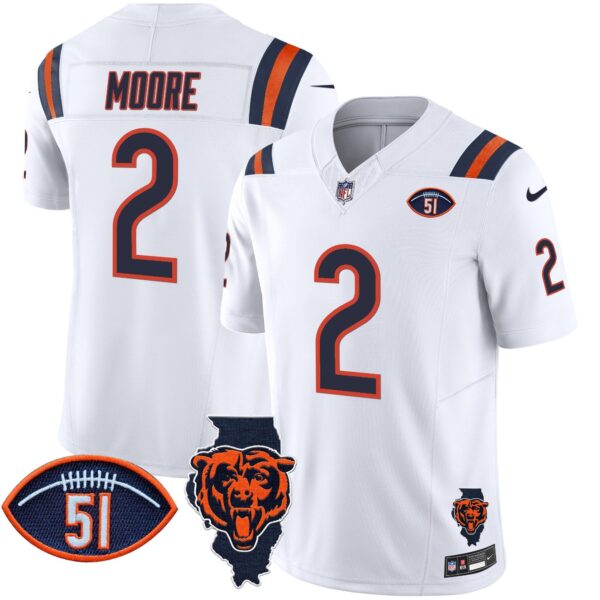 Bears Illinois Patch Vapor Limited Jersey V2 – All Stitched – White – D.J. Moore Jersey