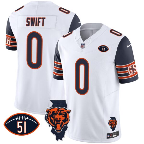 Bears Illinois Patch Vapor Jersey – All Stitched – Navy Sleeves – D’Andre Swift Jersey