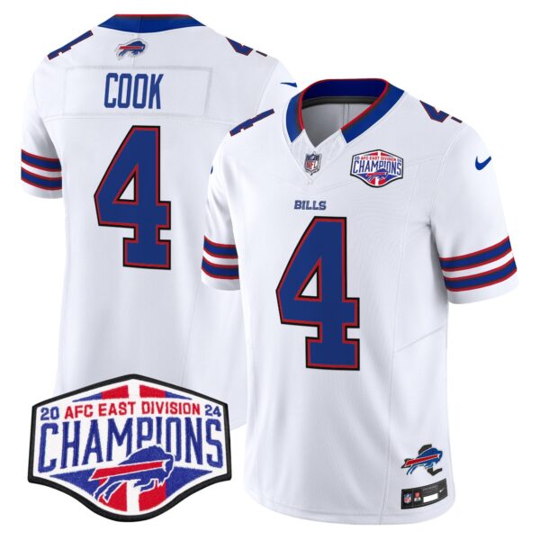 Bills 2024 AFC East Division Champions Vapor Limited Jersey – All Stitched – White – James Cook Jersey