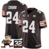 Browns #32 Jim Brown Memorial Patch Vapor Limited Jersey V2 – All Stitched – Brown – Nick Chubb Jersey