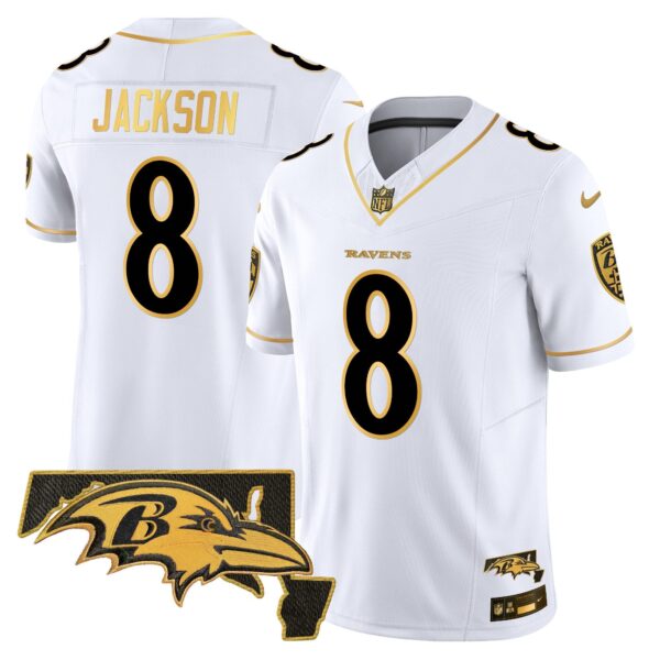 Ravens 2024 Gold Vapor Limited Jersey – All Stitched – White Gold – Lamar Jackson Jersey