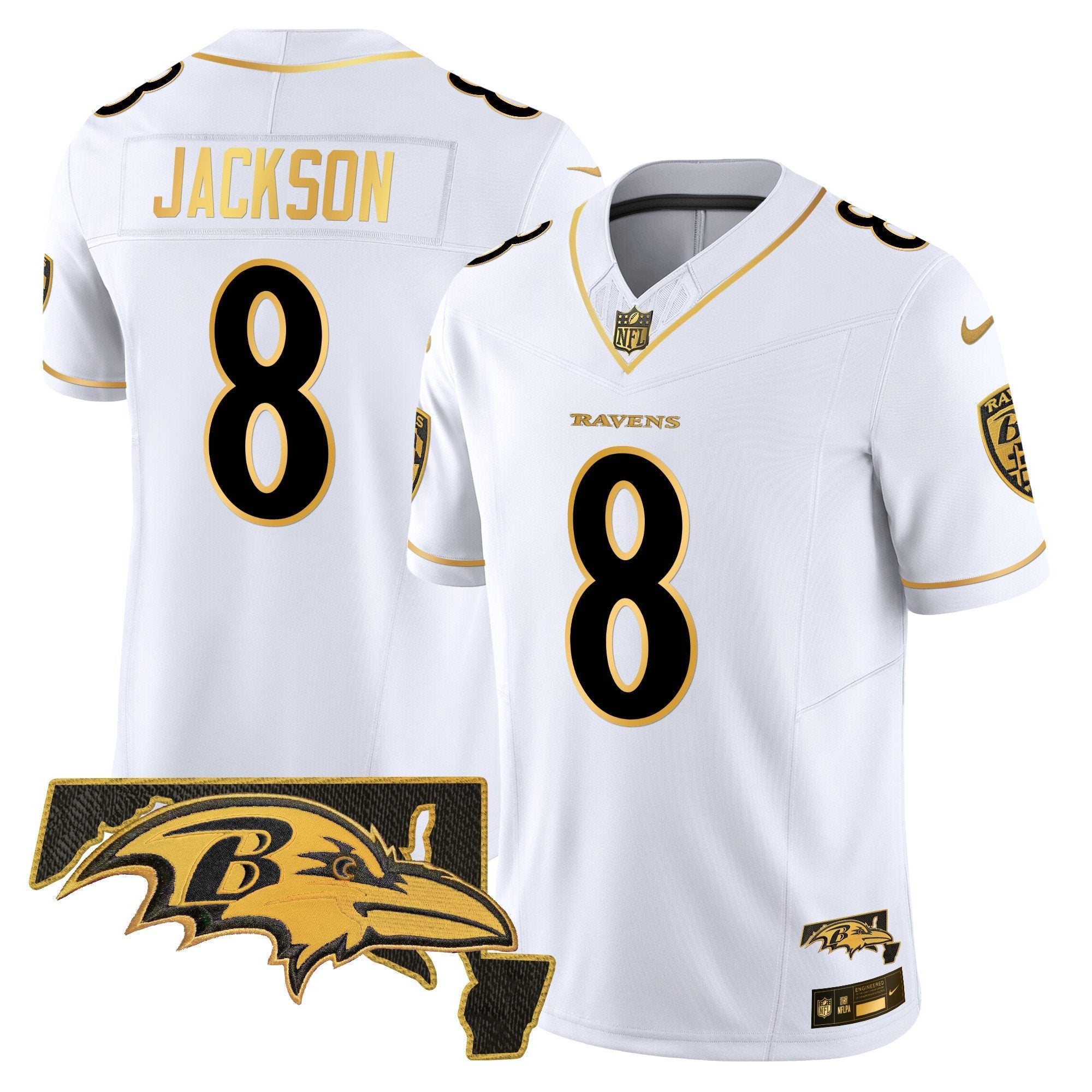 Ravens 2024 Gold Vapor Limited Jersey – All Stitched – White Gold – Lamar Jackson Jersey