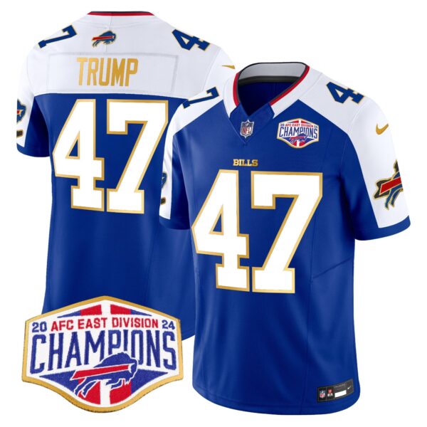 Bills 2024 AFC East Division Champions Gold Trim Vapor Limited Jersey – All Stitched – Royal Alternate – Donald Trump Jersey