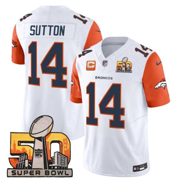 Denver Broncos Super Bowl 50 Patch Vapor Limited Jersey – All Stitched – Orange Sleeves – Courtland Sutton Jersey