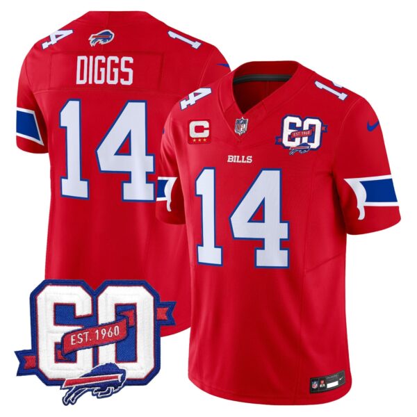 Bills 60th Anniversary Patch Vapor Limited Jersey – All Stitched – Red – Stefon Diggs Jersey