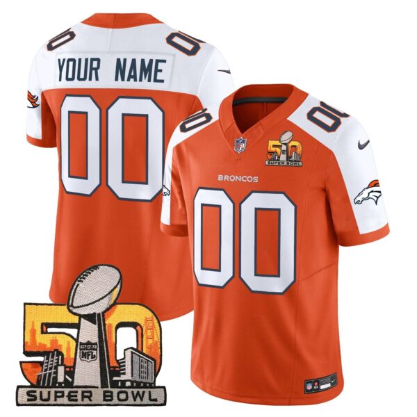 Denver Broncos Super Bowl 50 Patch Vapor Limited Custom Jersey – All Stitched – Orange Alternate Jersey
