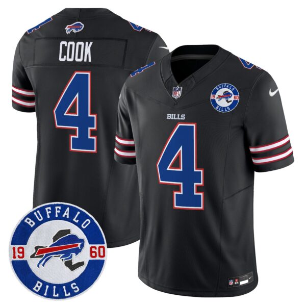 Buffalo Bills 2024 Vapor Limited Jersey – Est. 1960 Patch – All Stitched – Black – James Cook Jersey