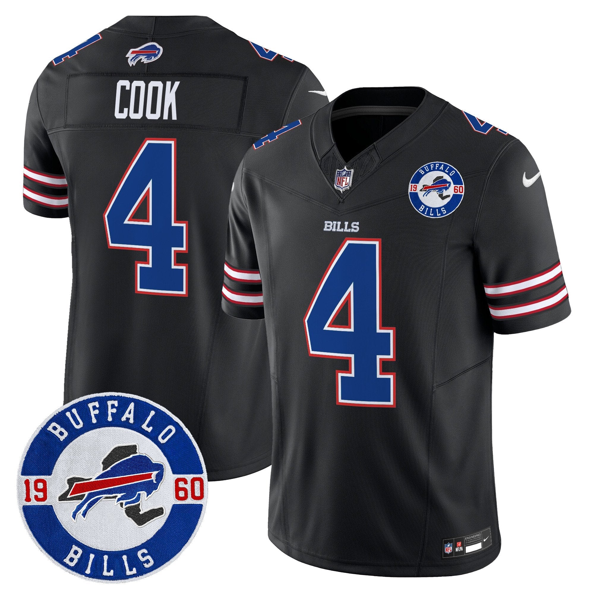 Buffalo Bills 2024 Vapor Limited Jersey – Est. 1960 Patch – All Stitched – Black – James Cook Jersey