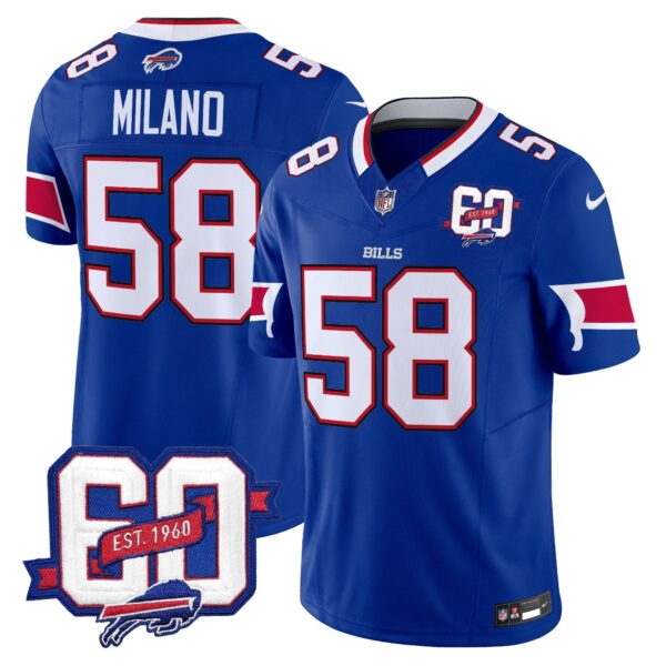 Bills 60th Anniversary Patch Vapor Limited Jersey – All Stitched – Royal – Matt Milano Jersey