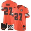 Browns #32 Jim Brown Memorial & Home Patch Jersey V3 – All Stitched – Orange – Kareem Hunt Jersey