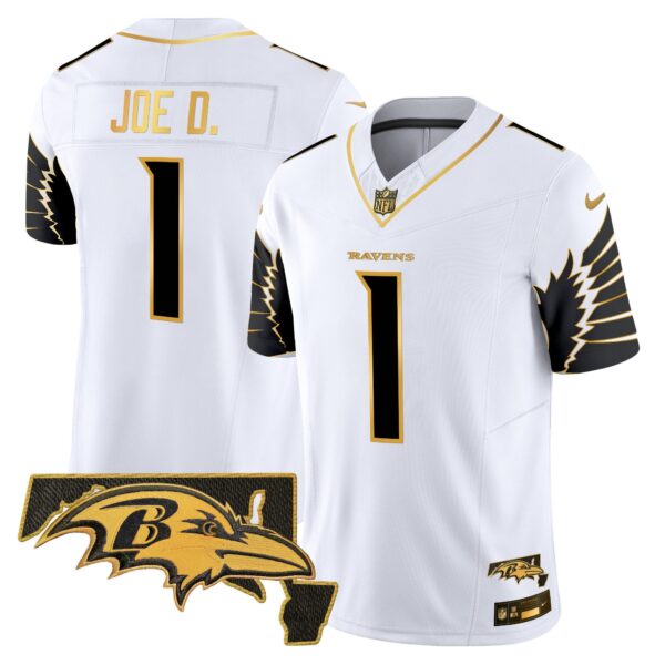 Ravens Maryland Patch Gold Vapor Limited Jersey V2 – All Stitched – White Gold – Joe D Jersey