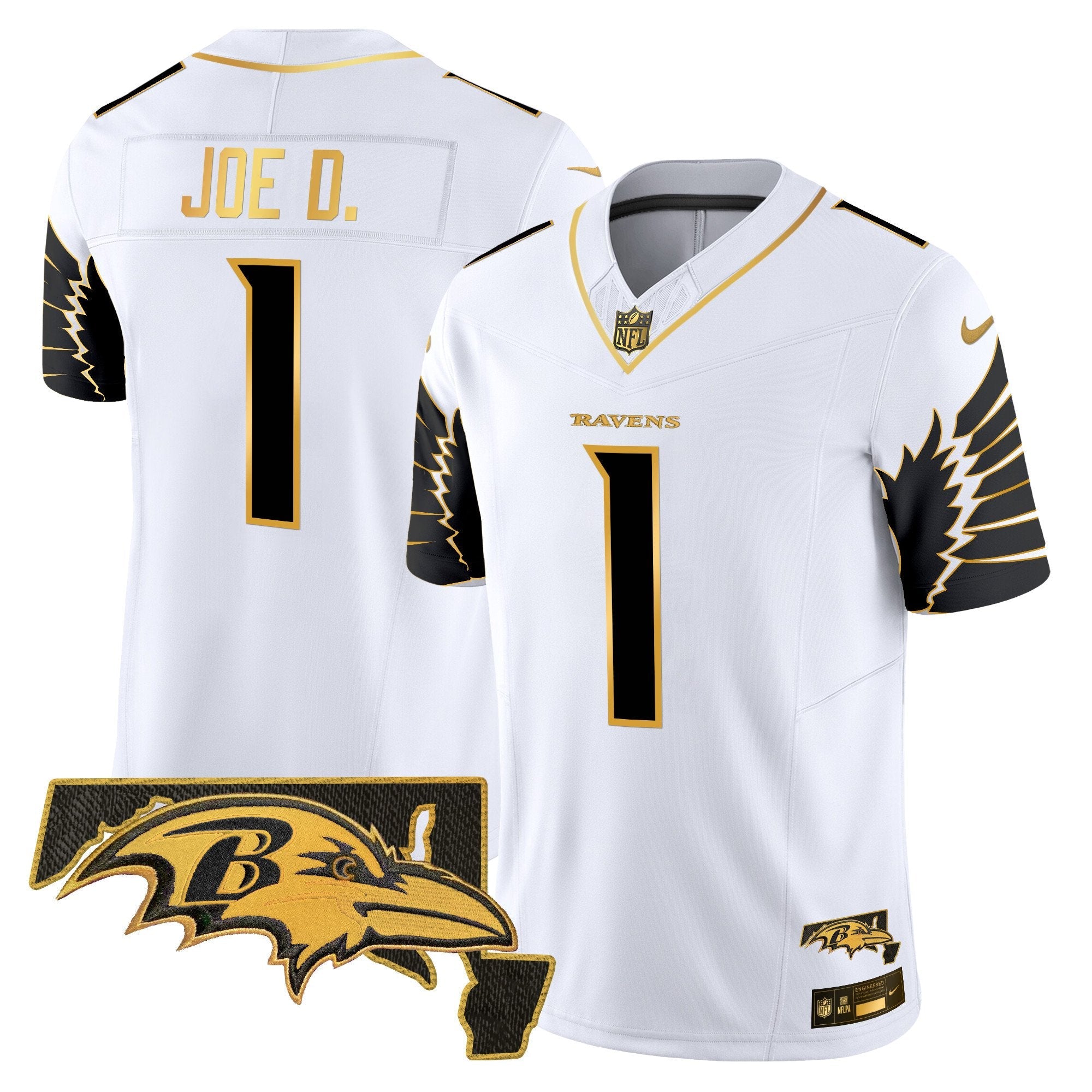 Ravens Maryland Patch Gold Vapor Limited Jersey V2 – All Stitched – White Gold – Joe D Jersey