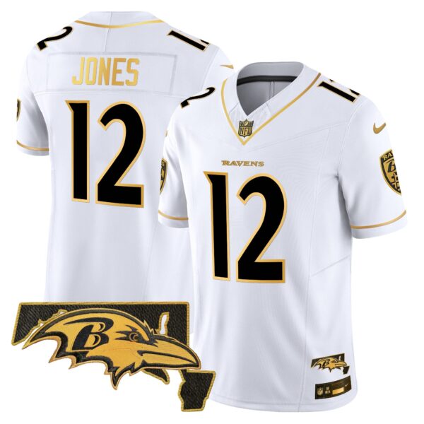 Ravens 2024 Gold Vapor Limited Jersey – All Stitched – White Gold – Jacoby Jones Jersey