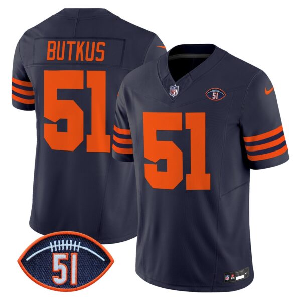 Chicago Bears Dick Butkus Patch Throwback Vapor Limited Jersey – All Stitched – Navy – Dick Butkus Jersey