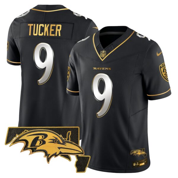 Ravens 2024 Gold Vapor Limited Jersey – All Stitched – Black Limited – Justin Tucker Jersey